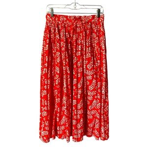 Red Crinkle Pleated A-Line 100% Cotton Skirt Comfort Corner Made in India M